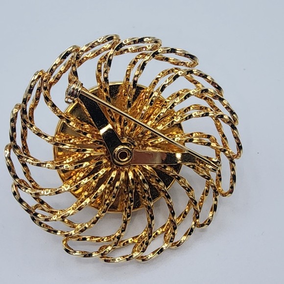 Vintage Large Goldtone Faux Pearl Sunburst Brooch Pin - Picture 3 of 8